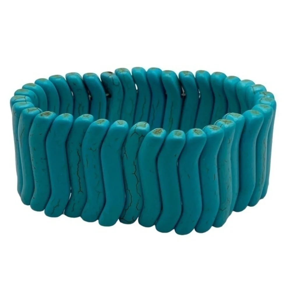 Turquoise Dyed Howlite Bracelet Wave Shape‎ Beaded Elastic Stretch Bracelet